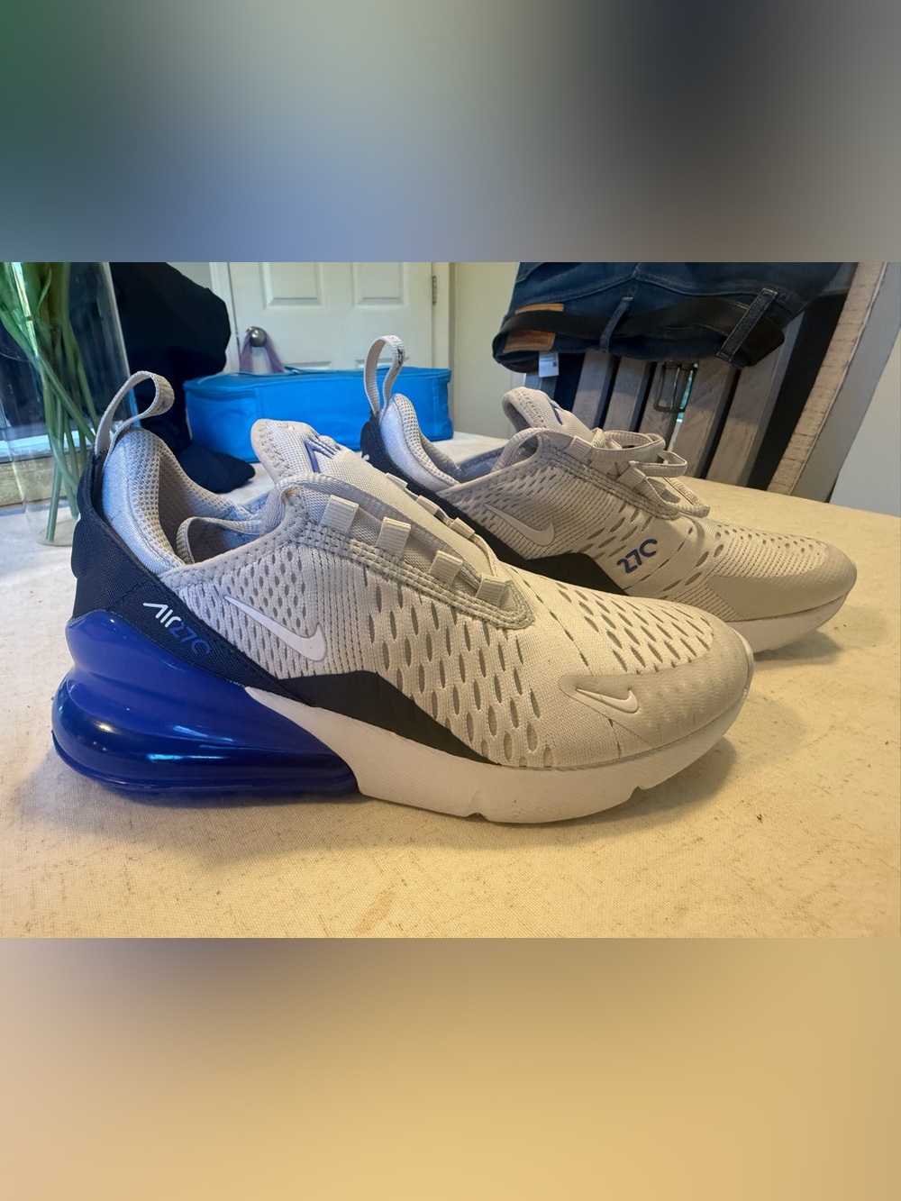 Nike Kids Air Max 270 in Light Gray with Blue Heel